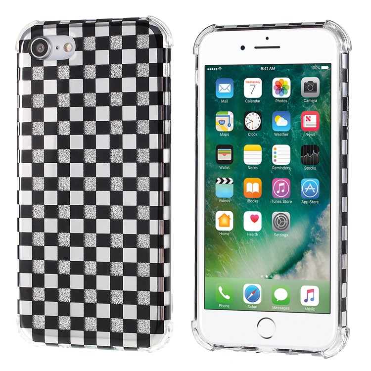 Lattice Texture IMD Acrylic + TPU Hybrid Shock-absorption Phone Case for iPhone 7/8 4.7 inch - Black-1