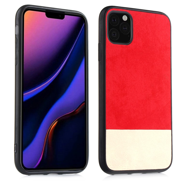 PU Leather Coated PC + TPU Hybrid Case Bi-color Splicing Shell for iPhone 11 Pro Max 6.5 inch - Red-1