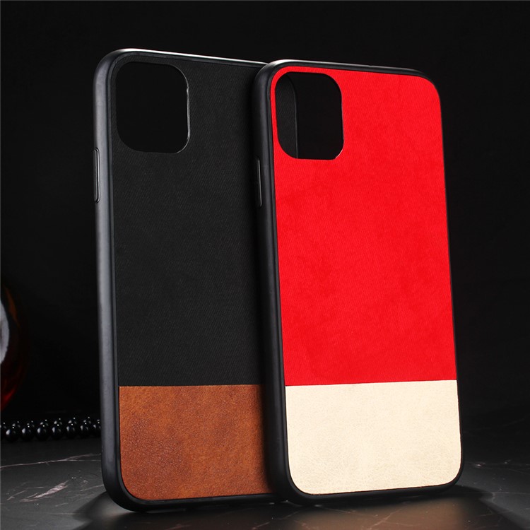 PU Leather Coated PC + TPU Hybrid Case Bi-color Splicing Shell for iPhone 11 Pro Max 6.5 inch - Red-3