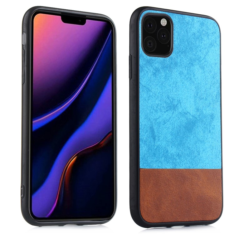 PU Leather Coated PC + TPU Hybrid Case Bi-color Splicing Shell for iPhone 11 Pro Max 6.5 inch - Blue-1
