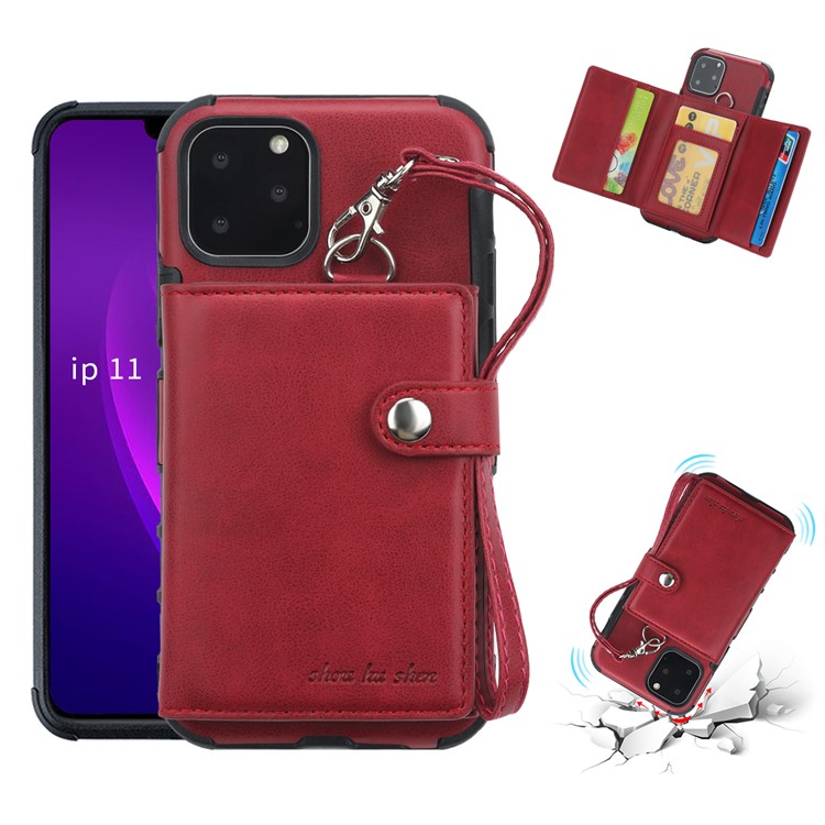 SHOUHUSHEN For iPhone 11 Pro Max 6.5 inch (2019) Multifunctional Card Slots PU Leather +PC + TPU Phone Cover - Wine Red-1