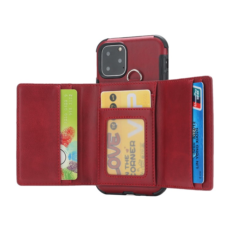 SHOUHUSHEN For iPhone 11 Pro Max 6.5 inch (2019) Multifunctional Card Slots PU Leather +PC + TPU Phone Cover - Wine Red-3