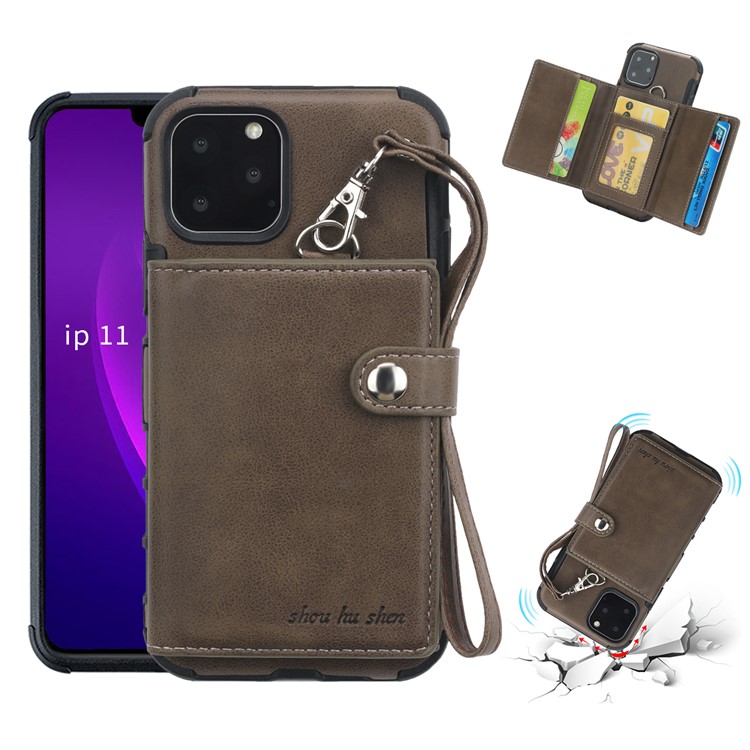 SHOUHUSHEN For iPhone 11 Pro Max 6.5 inch (2019) Multifunctional Card Slots PU Leather +PC + TPU Phone Cover - Coffee-1
