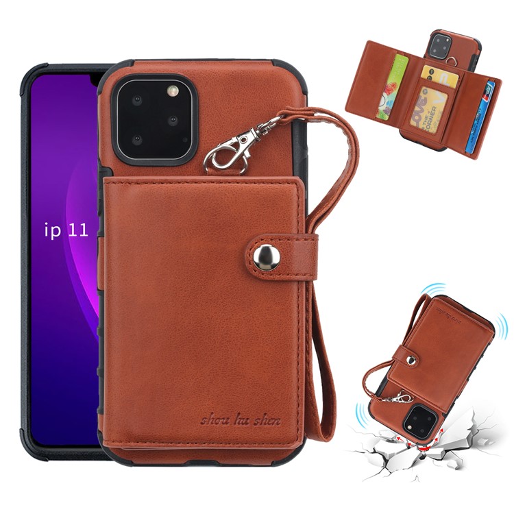 SHOUHUSHEN For iPhone 11 Pro Max 6.5 inch (2019) Multifunctional Card Slots PU Leather +PC + TPU Phone Cover - Brown-1
