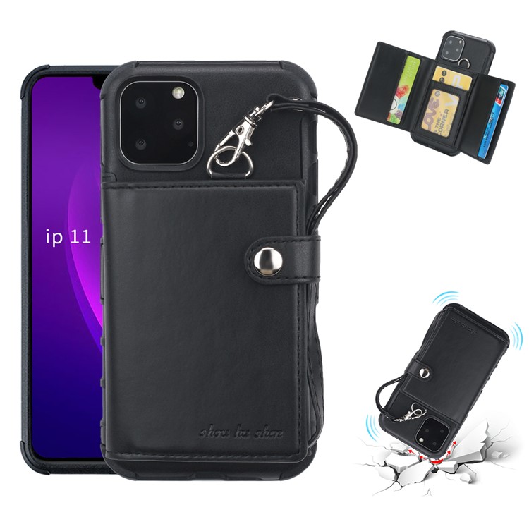 SHOUHUSHEN For iPhone 11 6.1 inch (2019) Multifunctional Card Slots PU Leather +PC + TPU Phone Shell - Black-1
