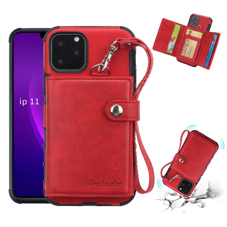 SHOUHUSHEN For iPhone 11 6.1 inch (2019) Multifunctional Card Slots PU Leather +PC + TPU Phone Shell - Red-1