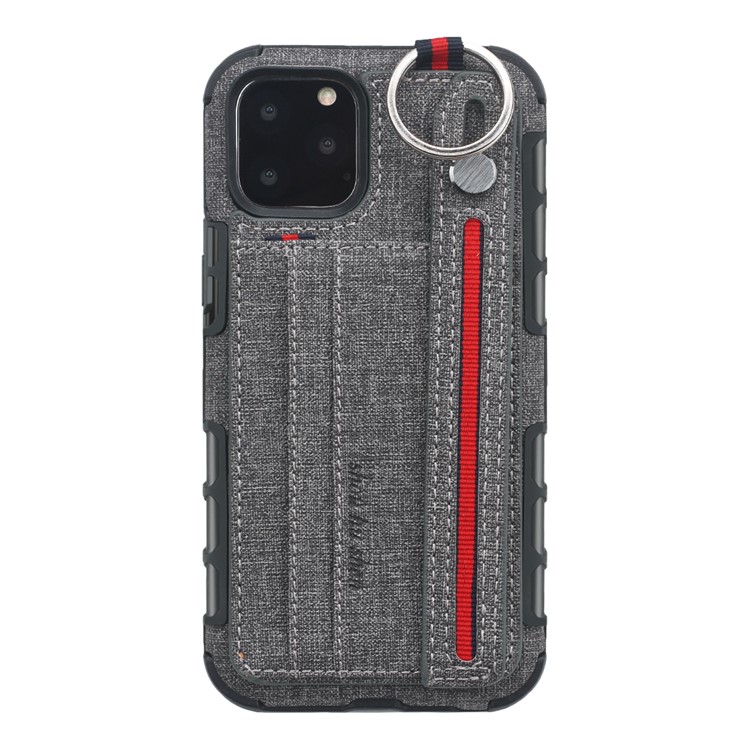 SHOUHUSHEN Card Holder Cloth Coated PC TPU Hybrid Shell for iPhone 11 Pro Max 6.5 inch - Grey-2