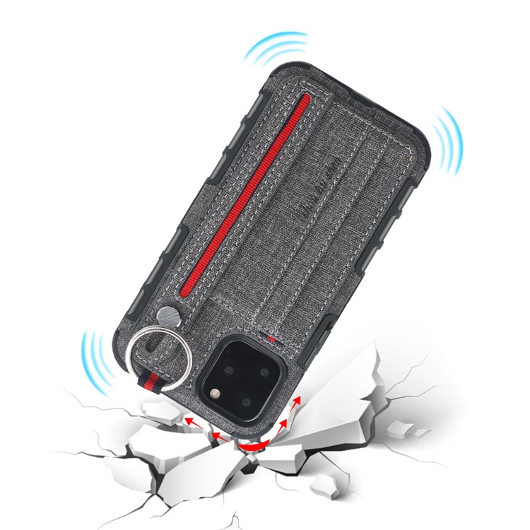SHOUHUSHEN Card Holder Cloth Coated PC TPU Hybrid Shell for iPhone 11 Pro Max 6.5 inch - Grey-3