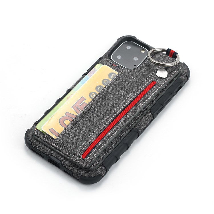 SHOUHUSHEN Card Holder Cloth Coated PC TPU Hybrid Shell for iPhone 11 Pro Max 6.5 inch - Grey-4