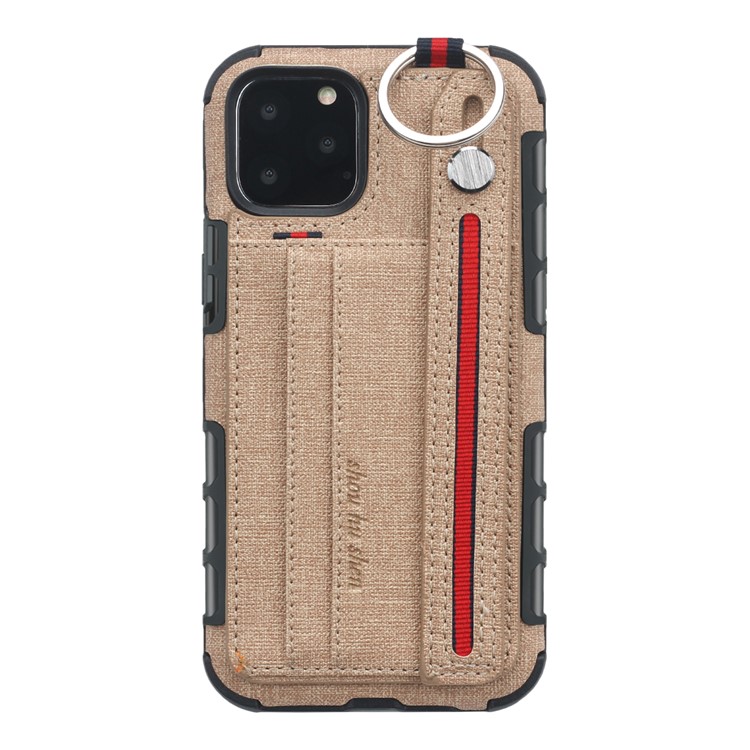 SHOUHUSHEN Card Holder Cloth Coated PC TPU Hybrid Shell for iPhone 11 Pro Max 6.5 inch - Brown-2