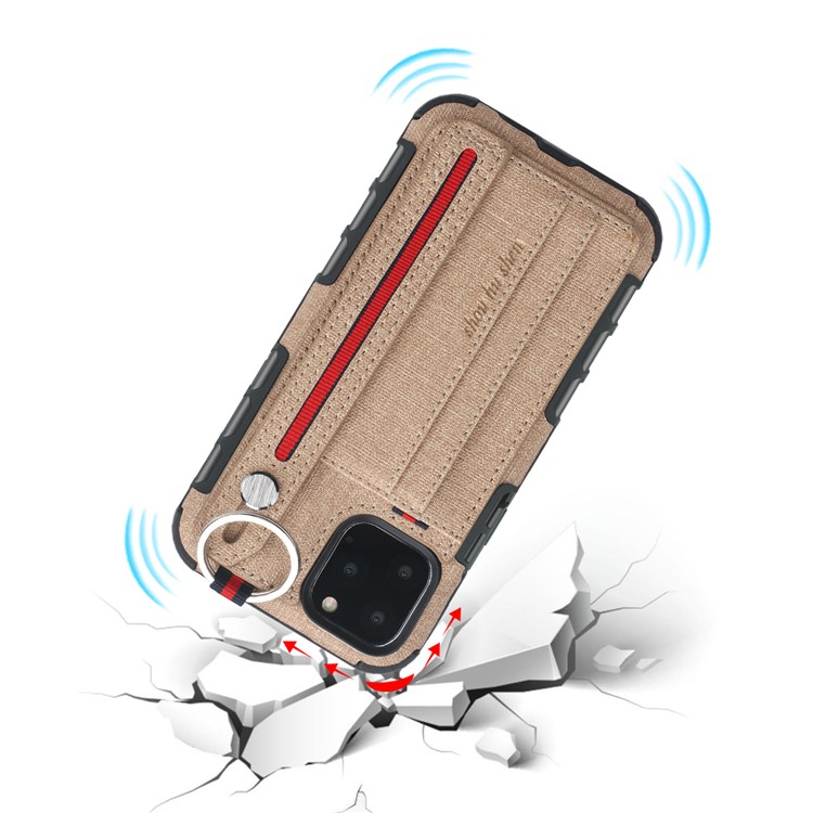 SHOUHUSHEN Card Holder Cloth Coated PC TPU Hybrid Shell for iPhone 11 Pro Max 6.5 inch - Brown-3
