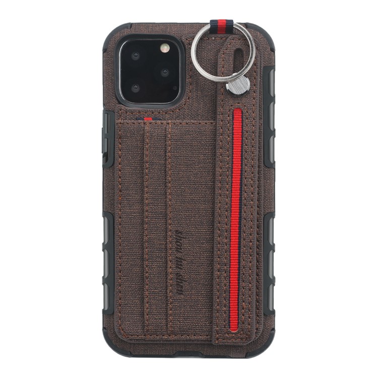 SHOUHUSHEN Card Holder Cloth Coated PC TPU Hybrid Shell for iPhone 11 Pro Max 6.5 inch - Coffee-2