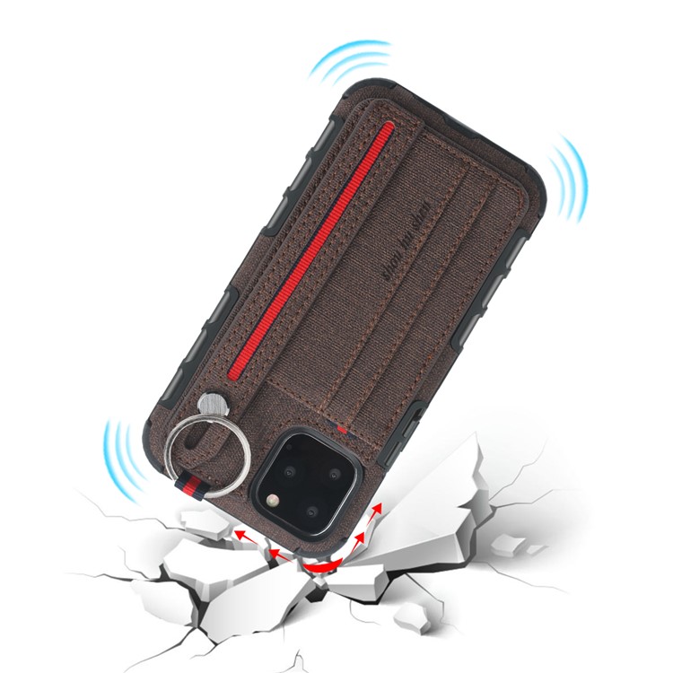 SHOUHUSHEN Card Holder Cloth Coated PC TPU Hybrid Shell for iPhone 11 Pro Max 6.5 inch - Coffee-3