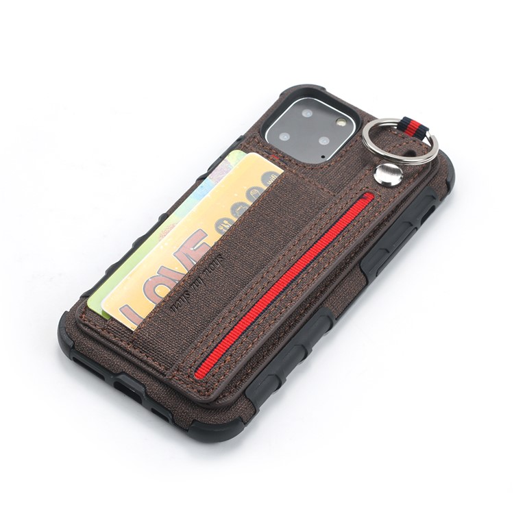 SHOUHUSHEN Card Holder Cloth Coated PC TPU Hybrid Shell for iPhone 11 Pro Max 6.5 inch - Coffee-4