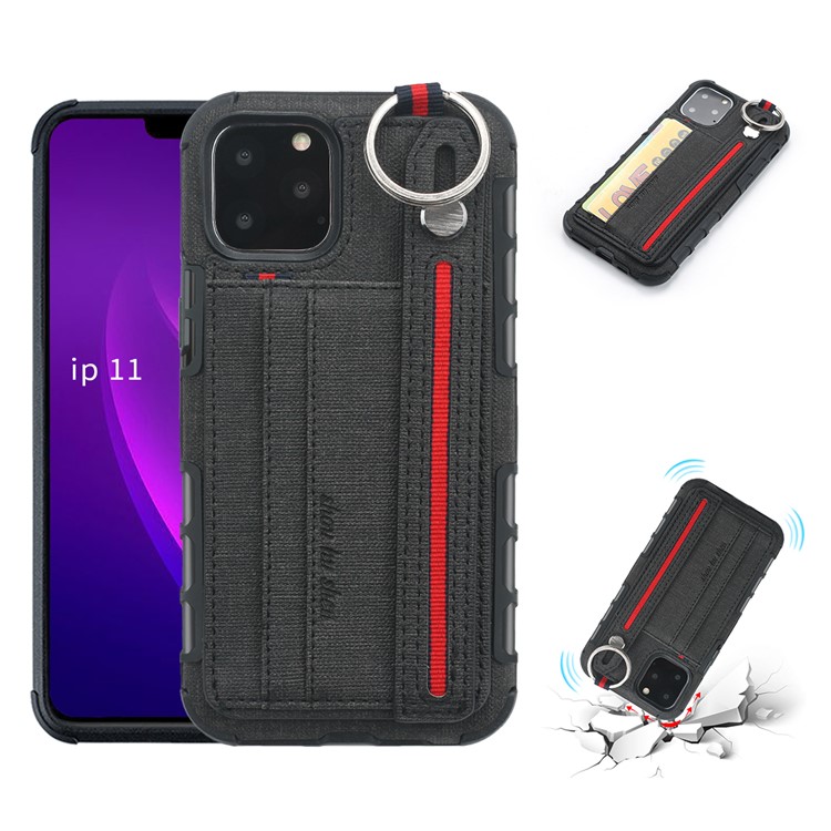 SHOUHUSHEN Card Holder Cloth Coated PC TPU Hybrid Shell for iPhone 11 Pro 5.8 inch - Black-1