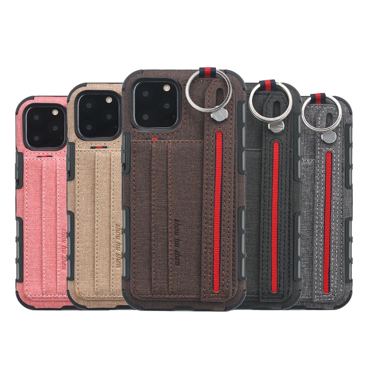 SHOUHUSHEN Card Holder Cloth Coated PC TPU Hybrid Shell for iPhone 11 Pro 5.8 inch - Black-7
