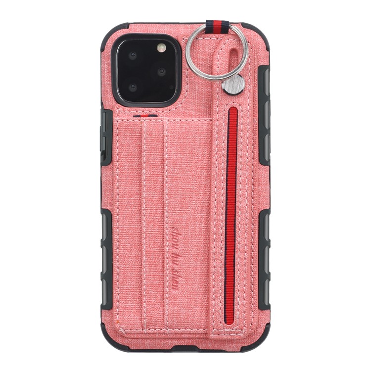 SHOUHUSHEN Card Holder Cloth Coated PC TPU Hybrid Shell for iPhone 11 Pro 5.8 inch - Pink-2