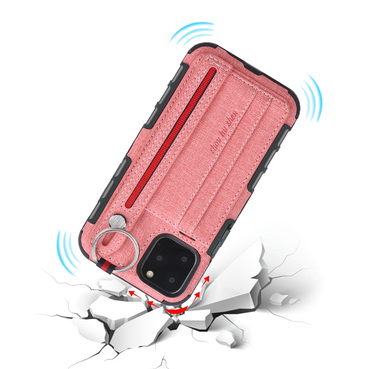 SHOUHUSHEN Card Holder Cloth Coated PC TPU Hybrid Shell for iPhone 11 Pro 5.8 inch - Pink-3