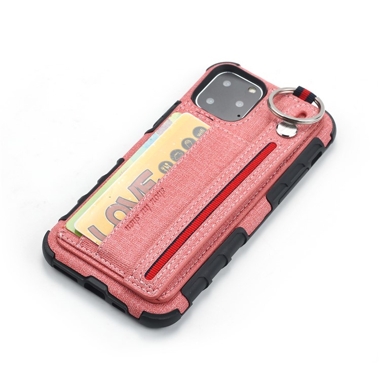 SHOUHUSHEN Card Holder Cloth Coated PC TPU Hybrid Shell for iPhone 11 Pro 5.8 inch - Pink-4