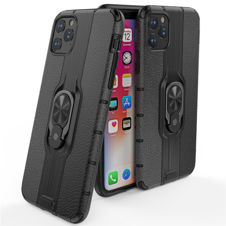 Porte-bagues Détachable Etui Hybride TPU PC TPU Pour Iphone 11 Pro Max 6.5 Pouces (2019) - Noir-1