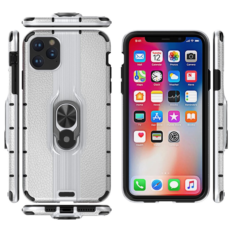 Porte-bagues Détachable Etui Hybride TPU PC TPU Pour Iphone 11 Pro Max 6.5 Pouces (2019) - Argent-2