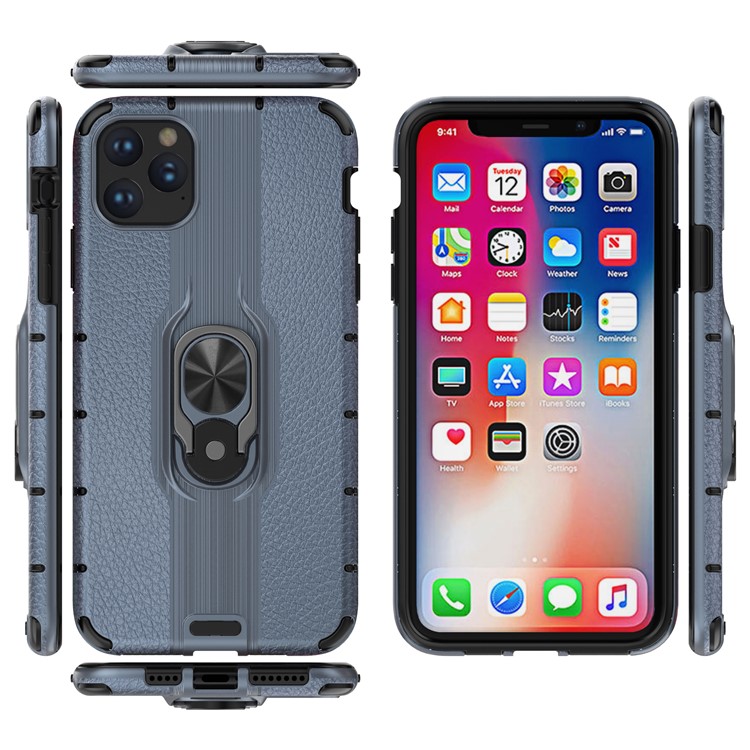 Porte-bagues Détachable Etui Hybride TPU PC TPU Pour Iphone 11 Pro Max 6.5 Pouces (2019) - Bleu-2