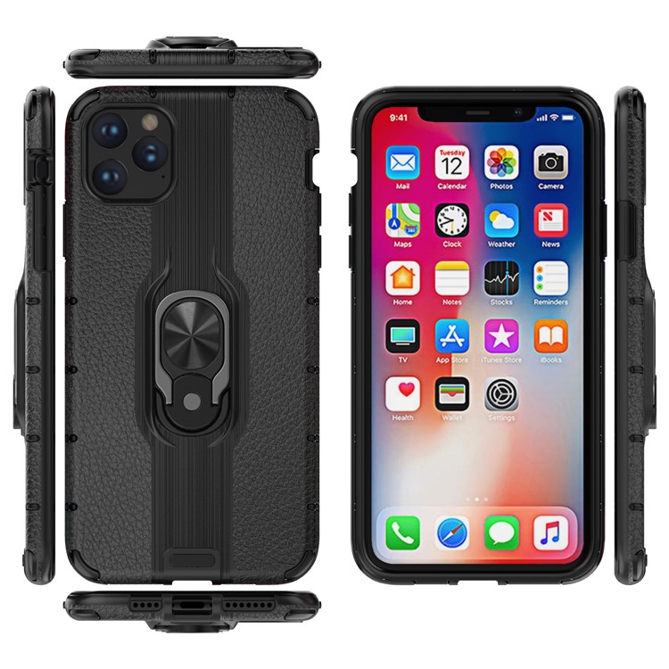 Detachable Ring Holder Kickstand PC TPU Hybrid Case for iPhone 11 Pro 5.8 inch (2019) - Black-11