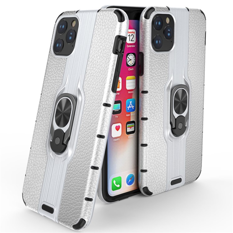Detachable Ring Holder Kickstand PC TPU Hybrid Case for iPhone 11 Pro 5.8 inch (2019) - Silver-1