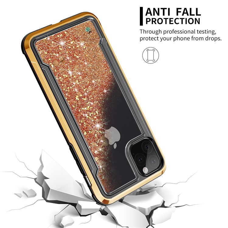 Etui De Téléphone Hybride PC + TPU De Poudre De Poudre De Paillettes Quicksand Plaqué Pour Iphone 11 Pro 5.8 Pouces (2019) - Or-3