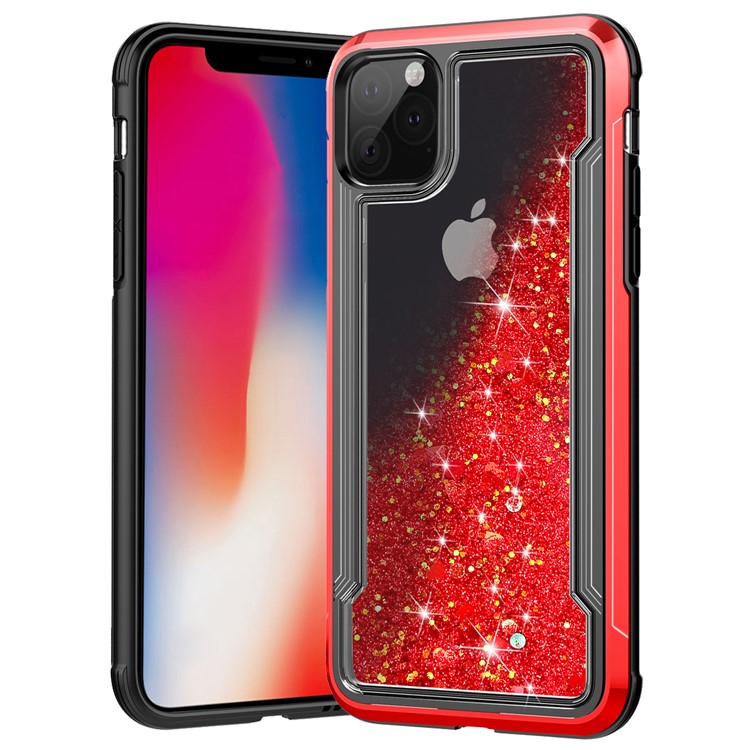 Liquid Glitter Powder Quicksand Plated PC + TPU Hybrid Shell for iPhone 11 6.1 inch (2019) - Red-1