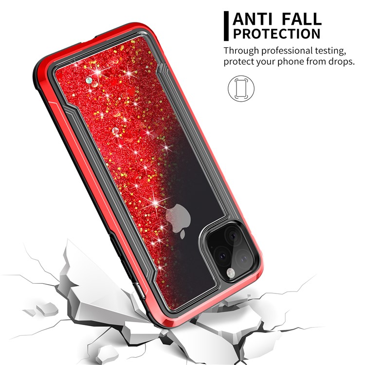 Liquid Glitter Powder Quicksand Plated PC + TPU Hybrid Shell for iPhone 11 6.1 inch (2019) - Red-3