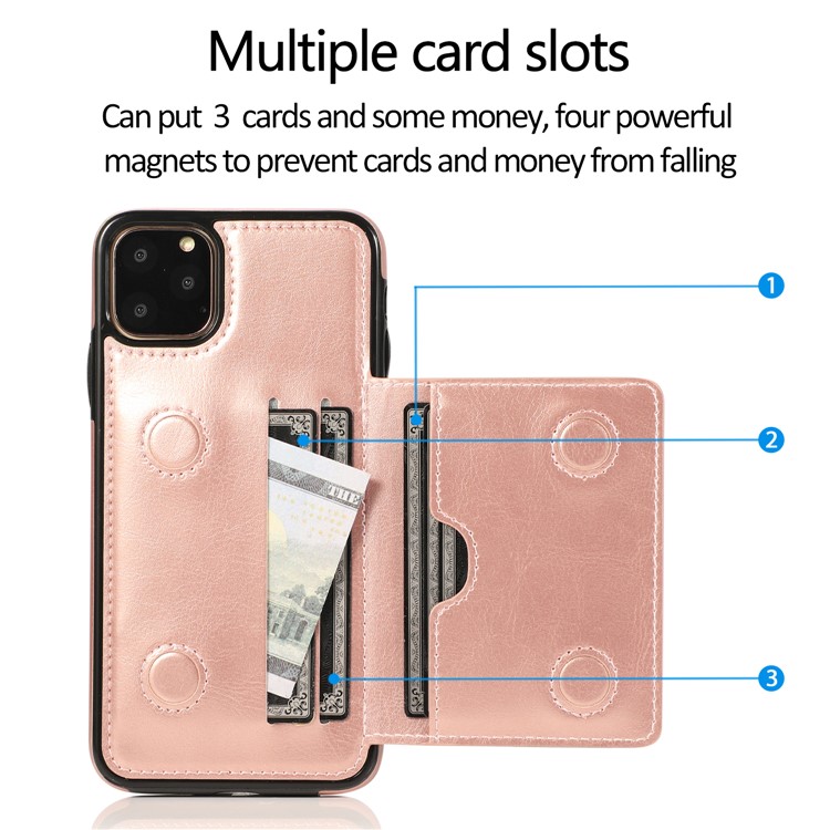 Cuir PU + TPU Emplacements Pour Cartes Multiples Support Boîtier De Téléphone Pour Iphone 11 Pro Max 6,5 Pouces (2019) - Or Rose-10
