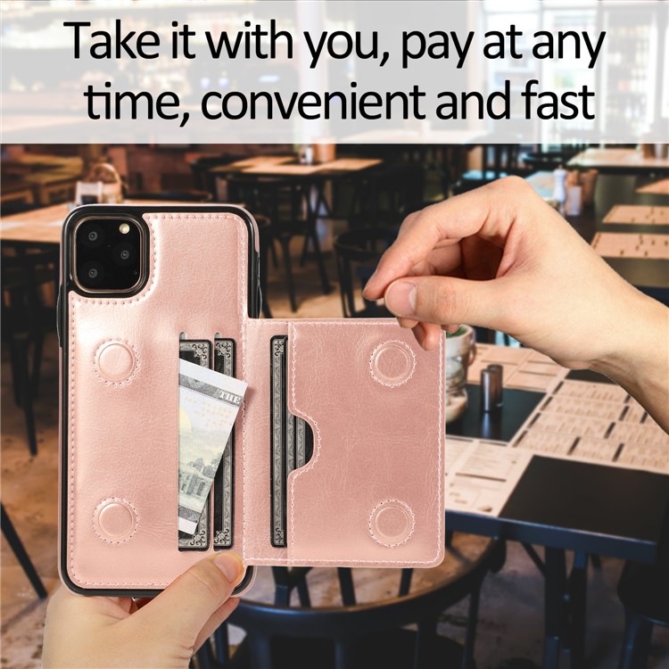 Cuir PU + TPU Emplacements Pour Cartes Multiples Support Boîtier De Téléphone Pour Iphone 11 Pro Max 6,5 Pouces (2019) - Or Rose-11
