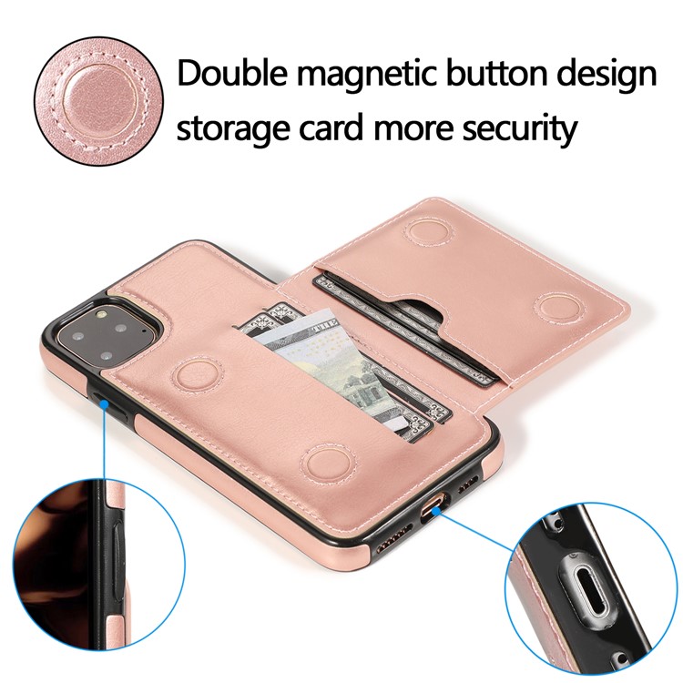 Cuir PU + TPU Emplacements Pour Cartes Multiples Support Boîtier De Téléphone Pour Iphone 11 Pro Max 6,5 Pouces (2019) - Or Rose-12