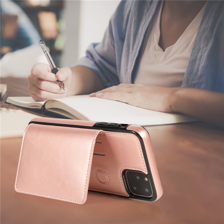 Cuir PU + TPU Emplacements Pour Cartes Multiples Support Boîtier De Téléphone Pour Iphone 11 Pro Max 6,5 Pouces (2019) - Or Rose-14