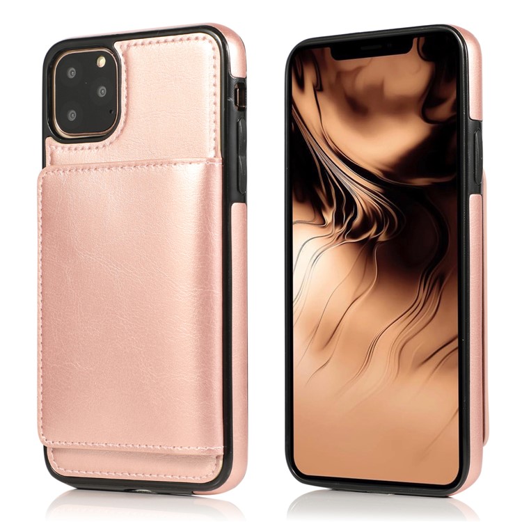 Cuir PU + TPU Emplacements Pour Cartes Multiples Support Boîtier De Téléphone Pour Iphone 11 Pro Max 6,5 Pouces (2019) - Or Rose-2