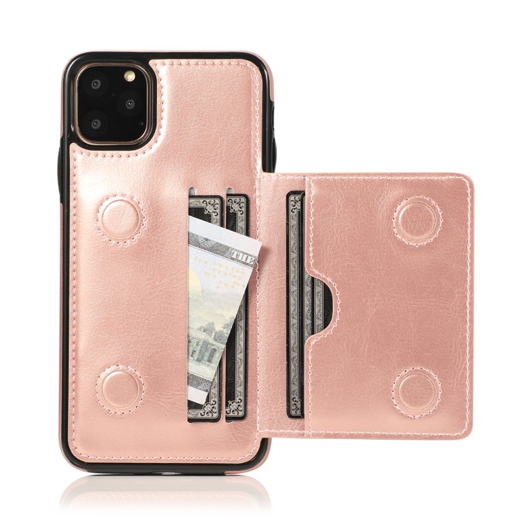 Cuir PU + TPU Emplacements Pour Cartes Multiples Support Boîtier De Téléphone Pour Iphone 11 Pro Max 6,5 Pouces (2019) - Or Rose-7
