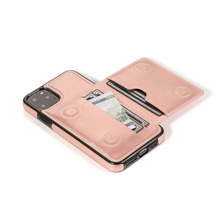 Cuir PU + TPU Emplacements Pour Cartes Multiples Support Boîtier De Téléphone Pour Iphone 11 Pro Max 6,5 Pouces (2019) - Or Rose-8