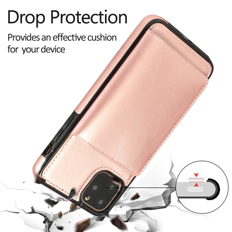 Cuir PU + TPU Emplacements Pour Cartes Multiples Support Boîtier De Téléphone Pour Iphone 11 Pro Max 6,5 Pouces (2019) - Or Rose-9