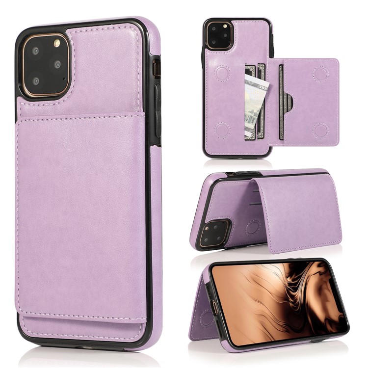 Couro PU + TPU Vários Slots Para Cartões De Telefone Case Para Iphone 11 Pro Max 6.5 Polegadas (2019) - Roxa-1