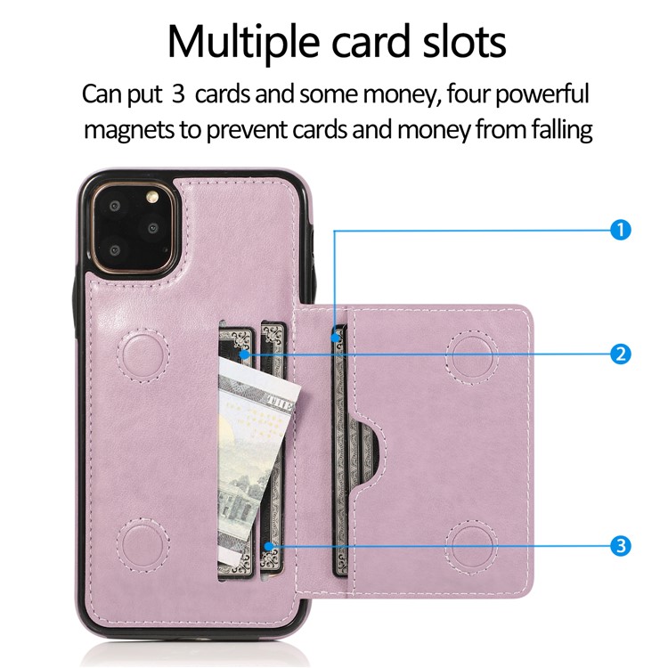 Couro PU + TPU Vários Slots Para Cartões De Telefone Case Para Iphone 11 Pro Max 6.5 Polegadas (2019) - Roxa-10