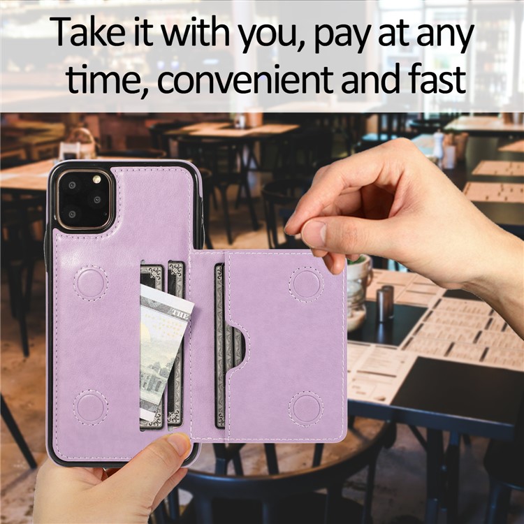 Couro PU + TPU Vários Slots Para Cartões De Telefone Case Para Iphone 11 Pro Max 6.5 Polegadas (2019) - Roxa-11