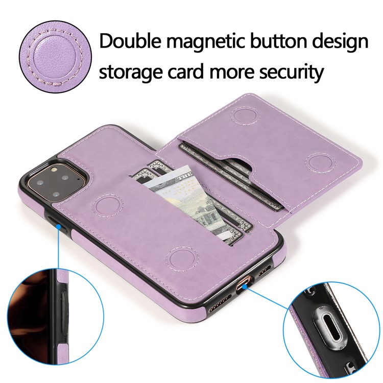 Couro PU + TPU Vários Slots Para Cartões De Telefone Case Para Iphone 11 Pro Max 6.5 Polegadas (2019) - Roxa-12