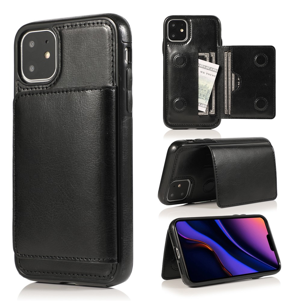 PU Leather + TPU Multiple Card Slots Stand Phone Cover Shell for iPhone 11 6.1 inch (2019) - Black-1