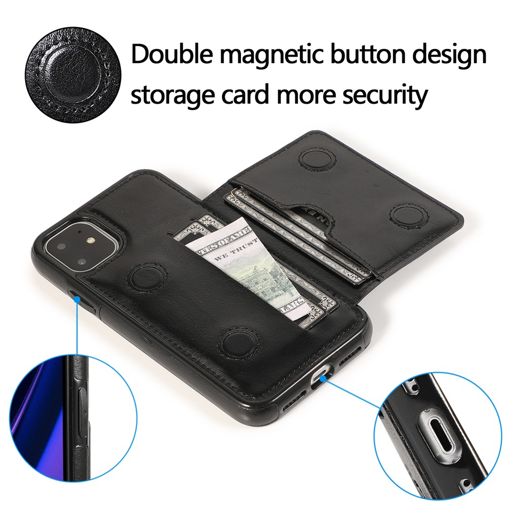 PU Leather + TPU Múltiples Ranuras Para Tarjetas Con Capulpa Del Teléfono Para Iphone 11 6.1 Pulgadas (2019) - Negro-5