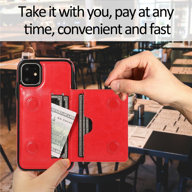 PU Leather + TPU Multiple Card Slots Stand Phone Cover Shell for iPhone 11 6.1 inch (2019) - Red-12