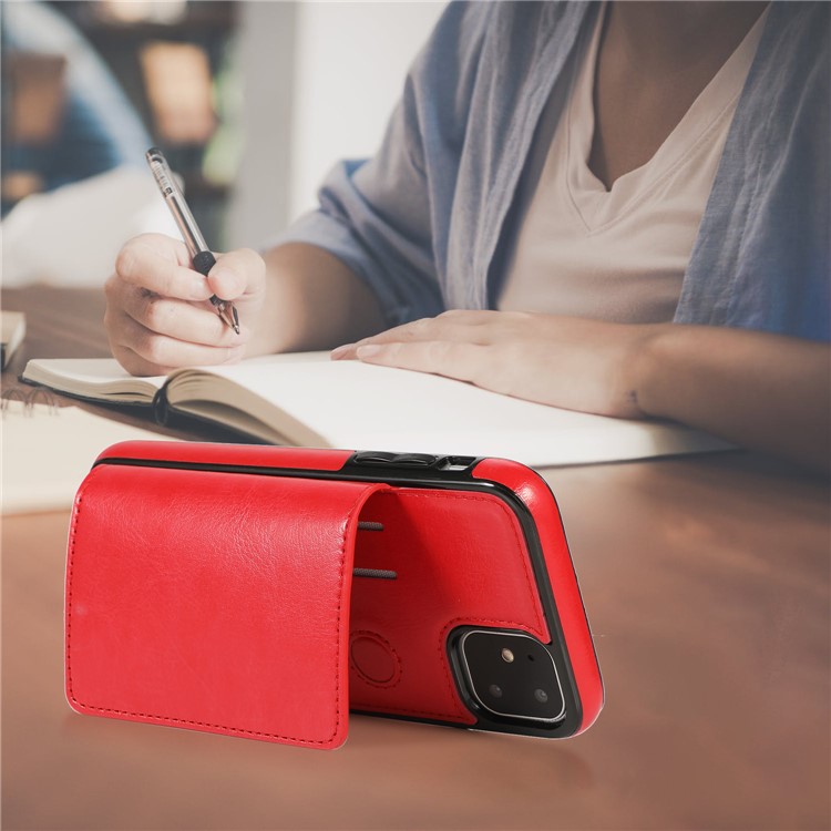 PU Leather + TPU Multiple Card Slots Stand Phone Cover Shell for iPhone 11 6.1 inch (2019) - Red-13