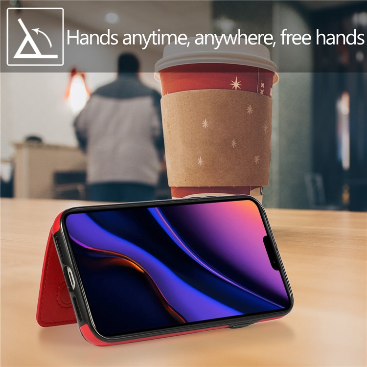PU Leather + TPU Multiple Card Slots Stand Phone Cover Shell for iPhone 11 6.1 inch (2019) - Red-14