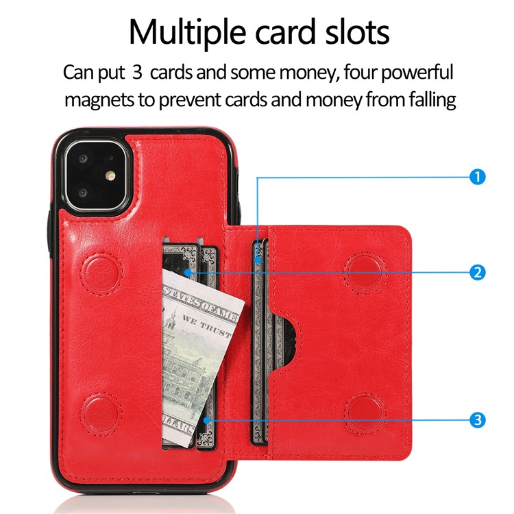 PU Leather + TPU Multiple Card Slots Stand Phone Cover Shell for iPhone 11 6.1 inch (2019) - Red-3
