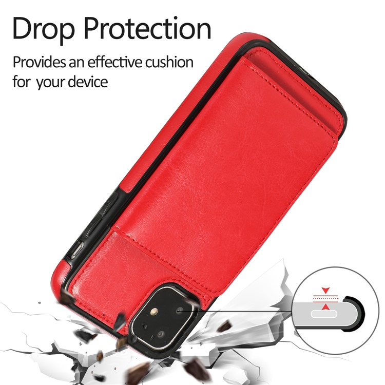 PU Leather + TPU Multiple Card Slots Stand Phone Cover Shell for iPhone 11 6.1 inch (2019) - Red-4